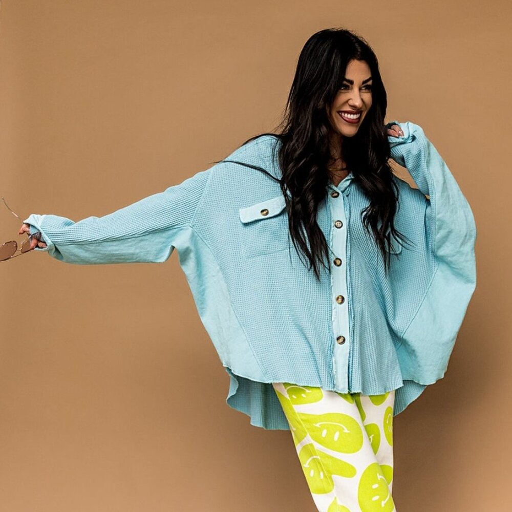 Dressed in LALA Light Blue Waffle Knit Jacket - Picture 3 of 6